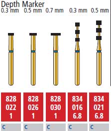 Alpen FG #828.030 Coarse Grit, Depth Marker 0.7mm Diamond Bur. Package of 5 Burs