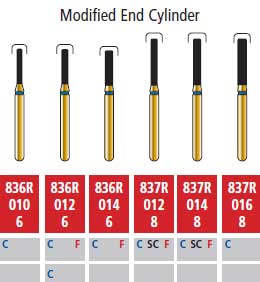Alpen FG #836R.010 Coarse Grit, Modified End Cylinder Diamond Bur, Package of 5 Burs