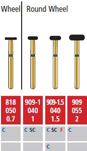 Alpen FG #909-1.5.040 Super Coarse Grit, Round Wheel Shaped Diamond Bur. Package of 5 Burs