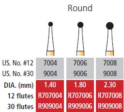 Alpen FG #9008 30 blade Round finishing bur, Package of 5