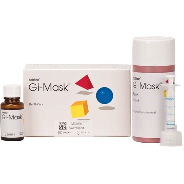 GI Mask Silicone-based Gingival Mask, Refill Kit. Kit Contains: 1 - 150 ml Bottle of Base, 1 - 18