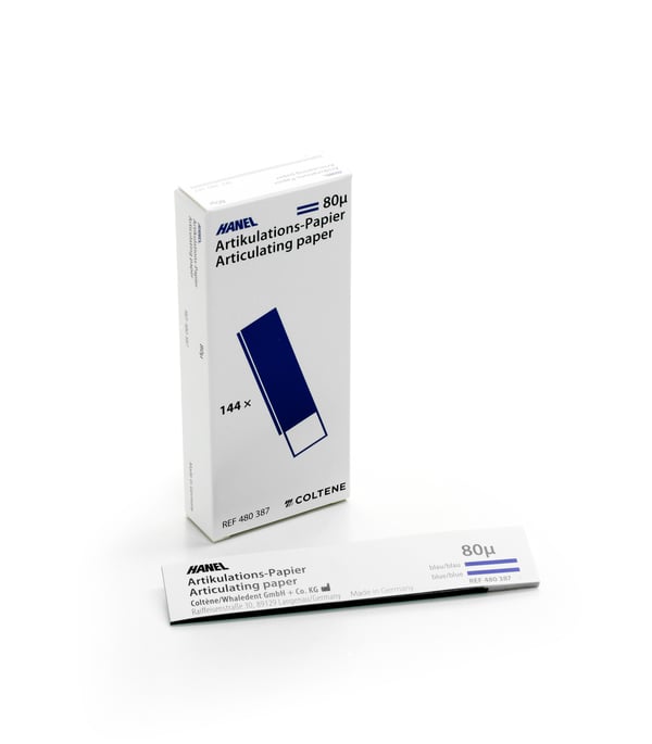 Hanel I-Shaped Articulating Paper Strips, 80 micron, Blue, 20 mm x 105 mm strips, Box of 144 strips