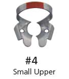 Hygenic Fiesta Color Coded Clamps. #4 (orange) winged metal dam clamp. Small upper molars