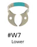 Hygenic Fiesta Color Coded Clamps. #W7 (light blue) wingless metal dam clamp. Flat jawed, general