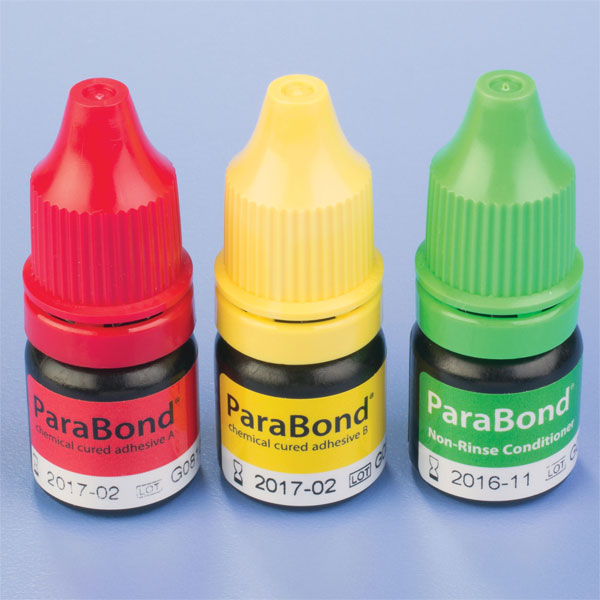ParaBond Adhesive: 3 mL each A + B Adhesive and 3 mL Non-Rinse Conditioner. A chemical curing