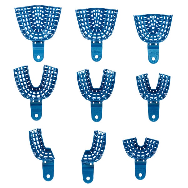 President Impression Trays Perforated Set of 9. Autoclavable, one per size. Rigid plastic