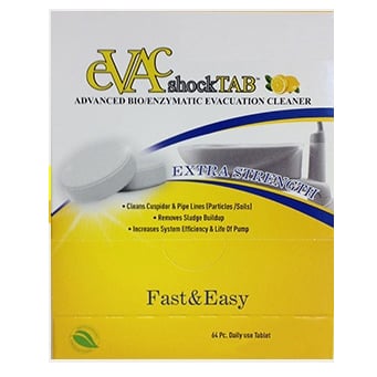 Evac Shock tablets 64/BX. Advanced Bio/Enzymatic Formula, non-foaming, biodegradable, fresh lemon