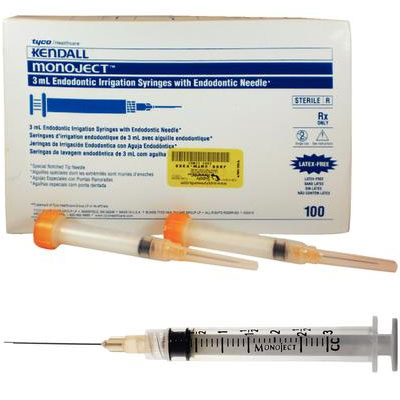 Monoject #513 ED 3cc Irrigating Syringes with 23 gauge x 1.25" Needle, Orange Cap, with Notched
