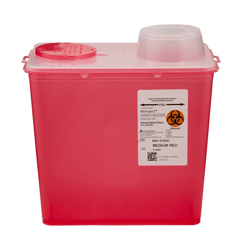 Monoject Medium 8 quart Sharps Disposal Container, Chimney-Top, Red