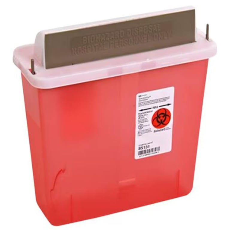 Sharps Container 5 qt. Sharps Safety In-Room Container, Transparent Red, Mailbox-Style Lid