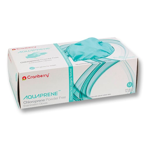 AquaPrene Chloroprene Exam Gloves: SMALL, Aqua 200/Pk. Made from a synthetic material