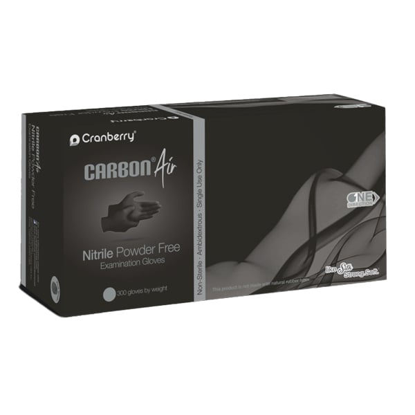 Carbon Air Nitrile Exam Gloves, Small, Powder Free, Non-Sterile, Black, 300/Box