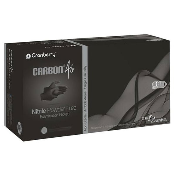 Carbon Air Nitrile Exam Gloves: X-Large 250/Bx. Powder-Free, Textured, Black, Ambidextrous