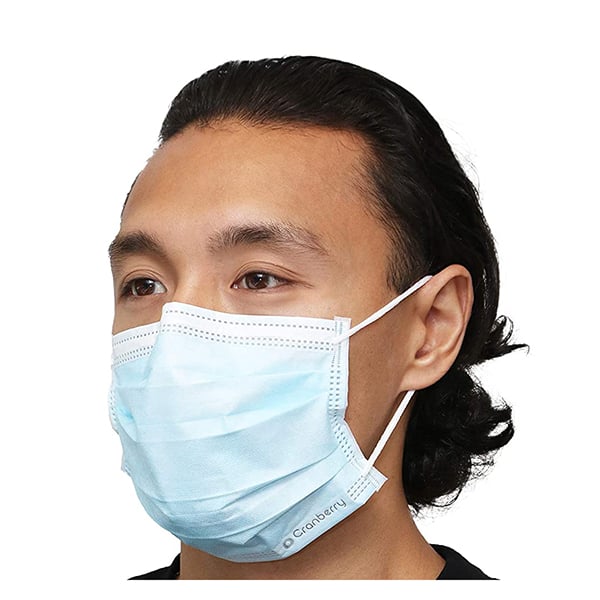 Cranberry S3+ Earloop Masks 3-PLY, BLUE 50/box. Quad-Fold Design. Latex-Free. Better breathability