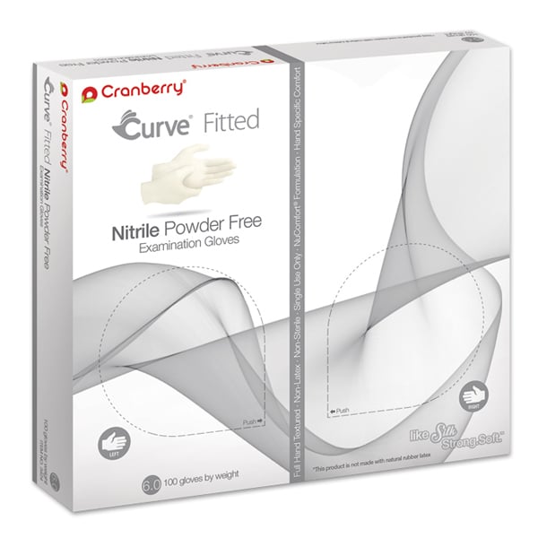 Curve Cranberry Fitted Nitrile Exam Glove, White Size 8, Approx 50 pairs