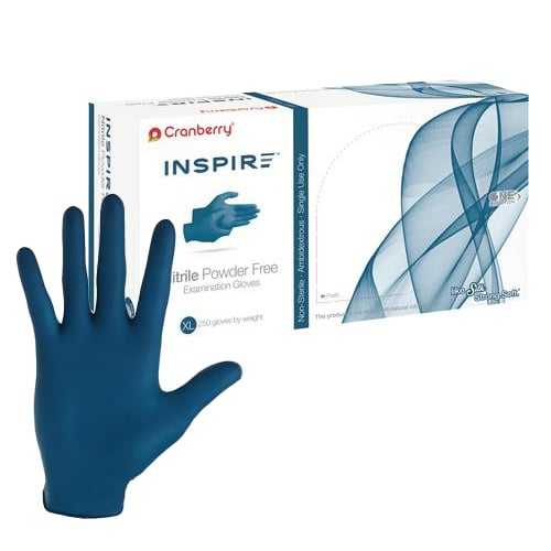 Inspire, Extra Large, Nitrile Powder Free Exam Gloves, 250/Pk. Ambidextrous gloves with enhanced