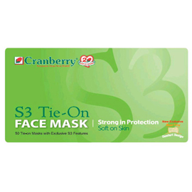 S3 Tie On Tie-On Face Mask BLUE 50/Bx. Latex-Free, Pleated 3-Ply & 4-Fold