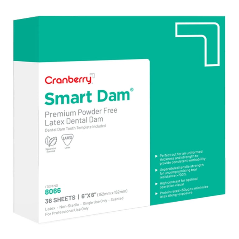 Smart Dam 6" x 6" Premium Latex Powder-Free Dental Dam, Spearmint, 36/Box