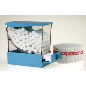 Crosstex Deluxe Cotton Roll Dispenser, Blue, drawer style with hinged top, 4" x 3.3" x 2", holds