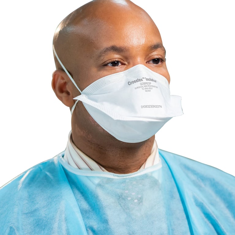 Isolator Crosstex Duckbill Surgical N95 Respirator, White, 50/Box. Flat-fold duckbill design