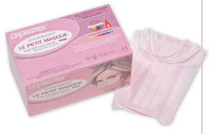 Le Petit Masque Pink With A Purpose 50/Box. Pink Earloop Mask, three-quarters of an inch shorter