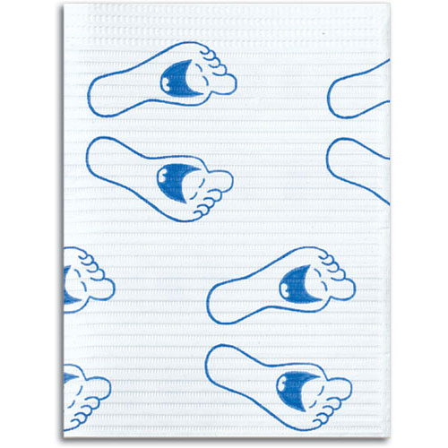 Polyback Happy Feet print Patient Bibs plain rectangle (13" x 19") 3 Ply Paper/1 Ply Poly, Case
