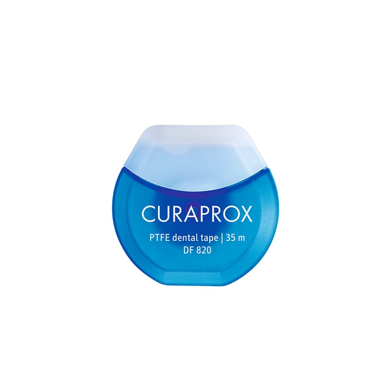 Curaprox DF 820 PTFE Dental Tape, 35m, 1/Pk. Features a flat shred-resistant design