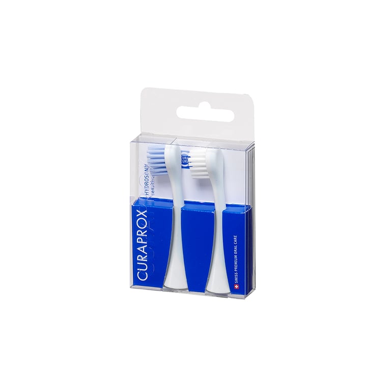Curaprox Hydrosonic Sensitive Brush Head, 2/Pk. Designed with compact droplet-shaped head