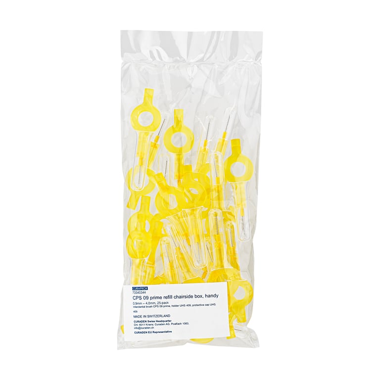 Curaprox CPS 09 Prime Interdental Brush Refill, Yellow, 25/Pk. Features ultra-fine surgical wire