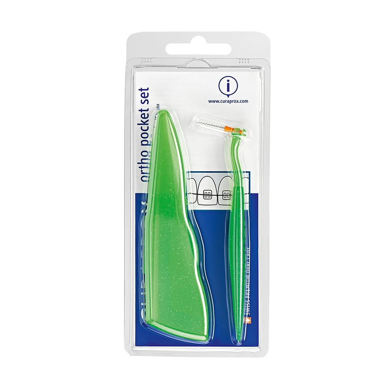 Curaprox CPS Ortho Pocket Travel Set. Includes: 3 x specialized brushes with reinforced