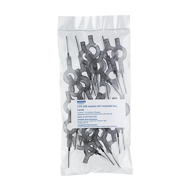 Curaprox CPS 508 Soft Implant Interdental Brush Refill, 25/Pk. Features slim surgical wire core