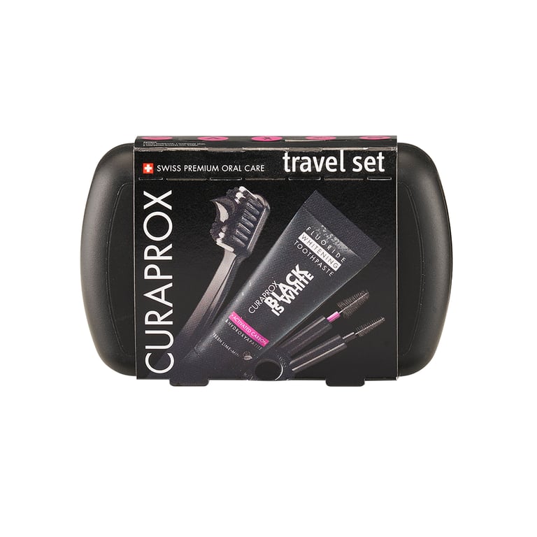 Curaprox Black Is White Whitening Toothpaste Travel Set. Includes: 1 x