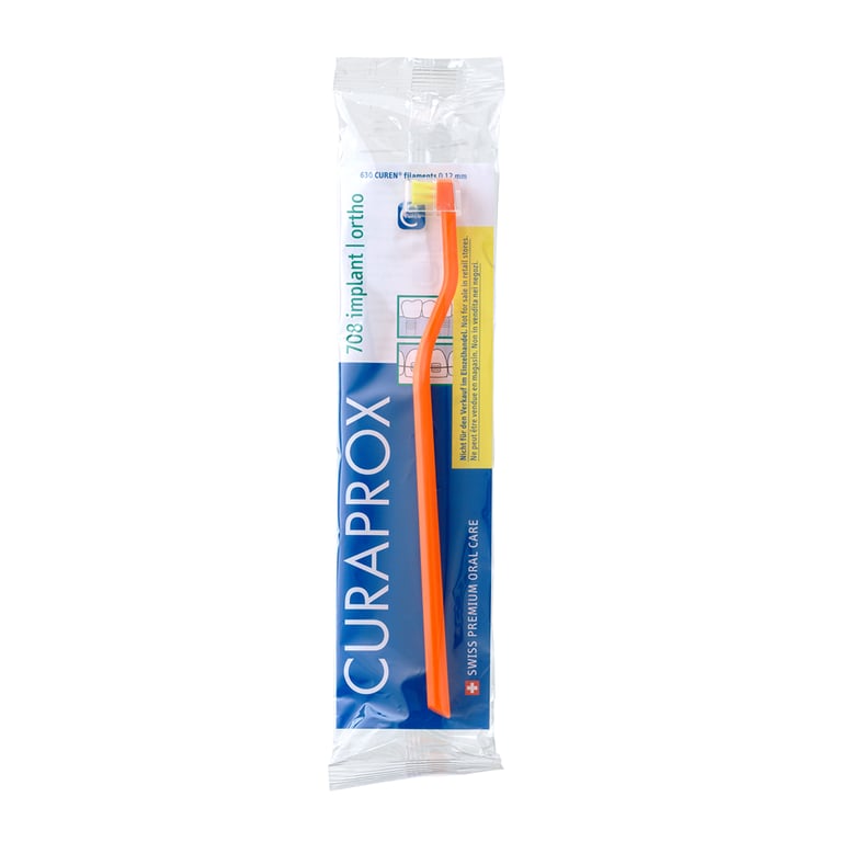 Curaprox CS 708 Implant/Ortho Toothbrush, 7-Tuft, 1/Pk. Compact slightly angled head with seven
