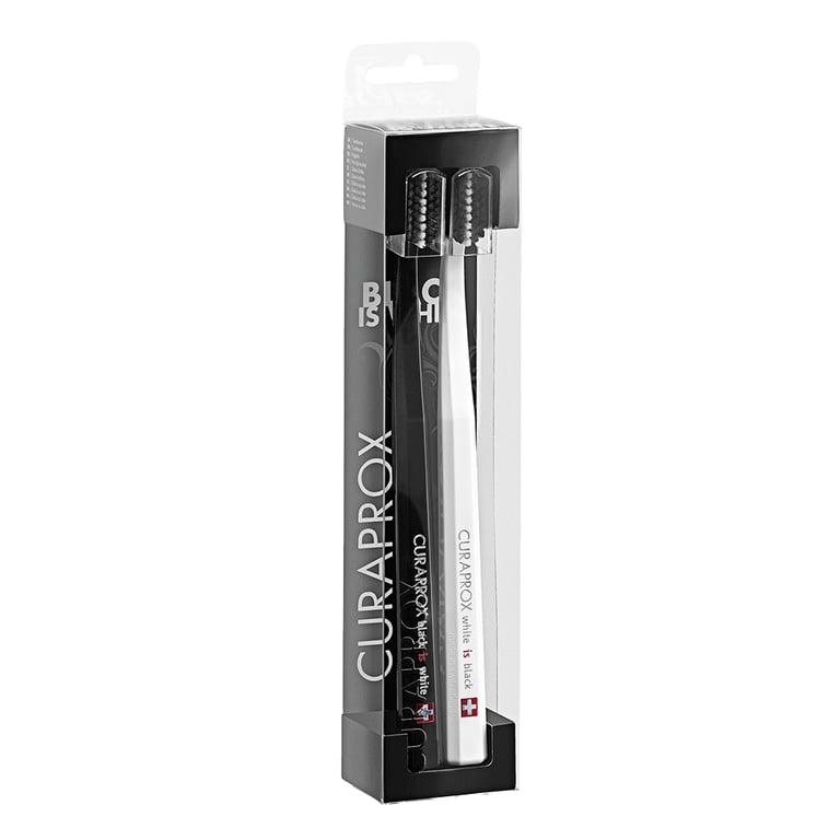 Curaprox CS 5460 Black Is White Toothbrush, Ultra Soft, Black/White, 2/Pk. Features 5,100 curen