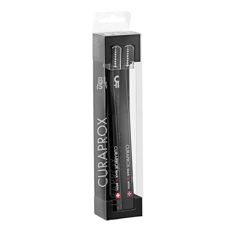 Curaprox CS 5460 Black Is White Toothbrush, Ultra Soft, Black, 2/Pk. Features 5,100 curen