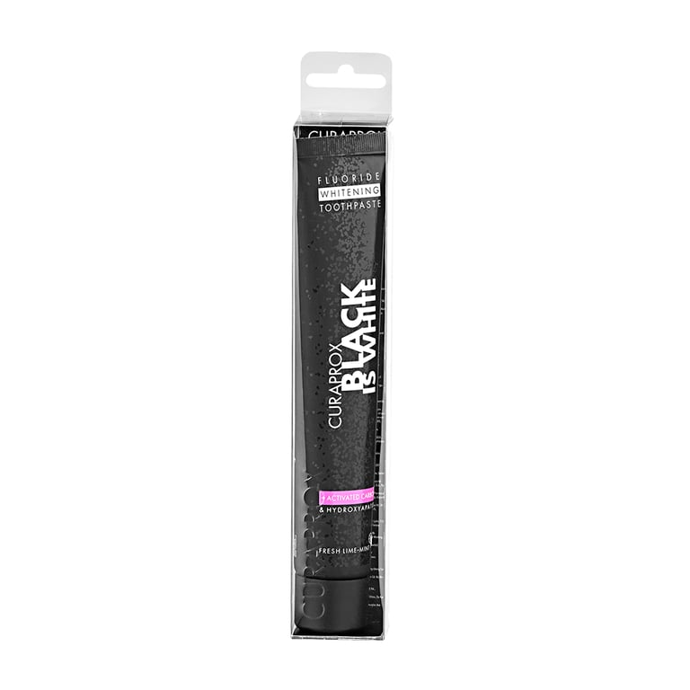 Curaprox Black Is White Whitening Toothpaste, Lime Mint, 90ml, 1/Pk. Activated carbon gently