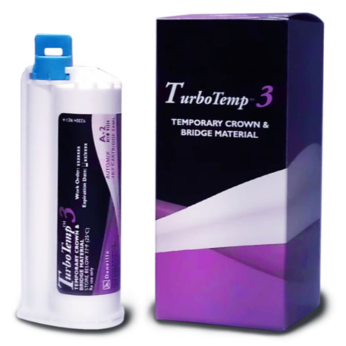 Turbo Temp 3 Temporary Crown and Bridge material A2 shade, Self-Cure in a 10:1 cartridge, Refill