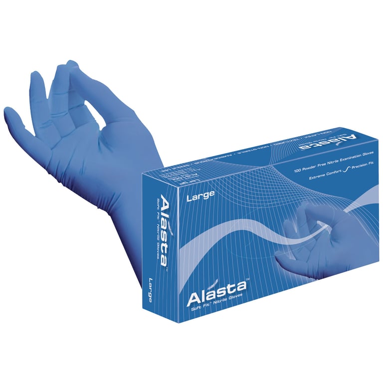 Alasta Nitrile Exam Gloves, Non-Sterile, Powder-Free, Violet Blue, Large, 100/Box. Soft Fit thin