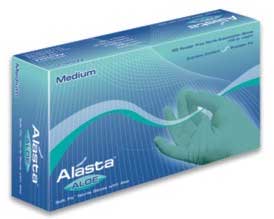 Alasta Aloe Nitrile gloves: MEDIUM 100/Bx. Powder-Free, Textured fingertips, with Aloe Vera
