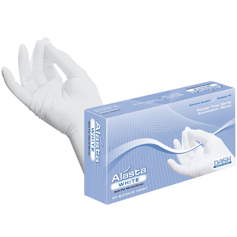 Alasta Nitrile gloves: SMALL Non-Sterile, Powder-Free, Textured fingertips, White Nitrile