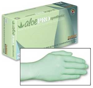 AloePRO Synthetic Exam gloves: X-SMALL 100/Bx. Powder-Free, Textured, Inner suface is coated