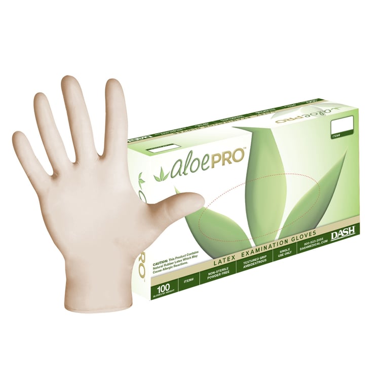 AloePRO Natural Rubber Latex Heavy Duty Exam Gloves, Non-Sterile, Powder-Free, X-Small, 100/Box