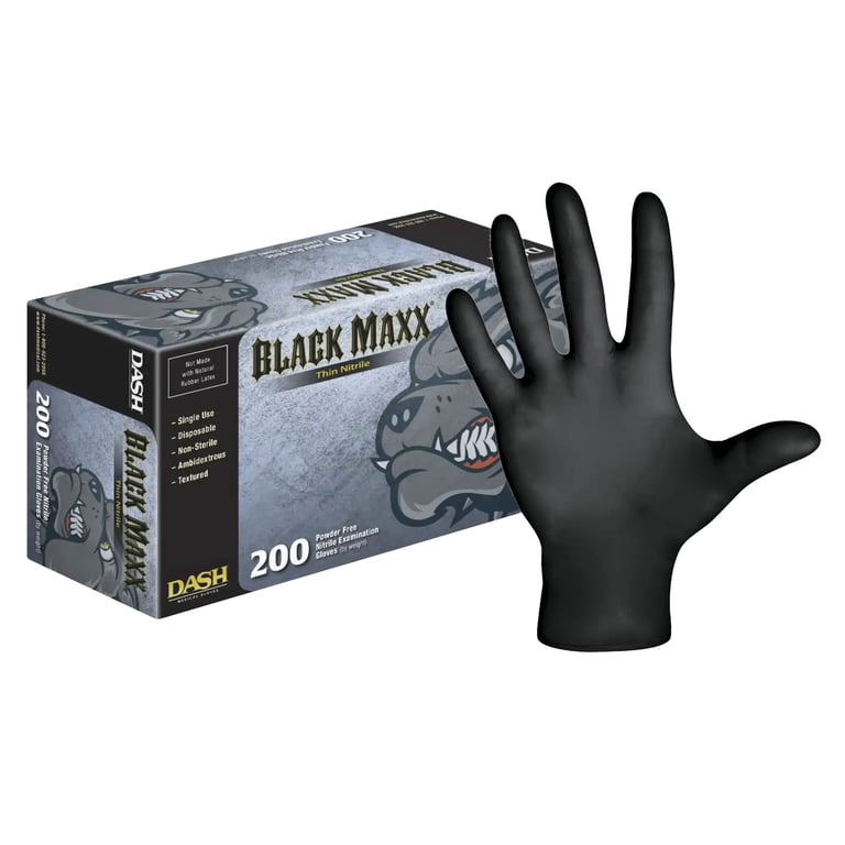 Black Maxx Nitrile Powder-Free Exam Gloves, Thin, Large, Black, 200/Pk. Features Glide Assist