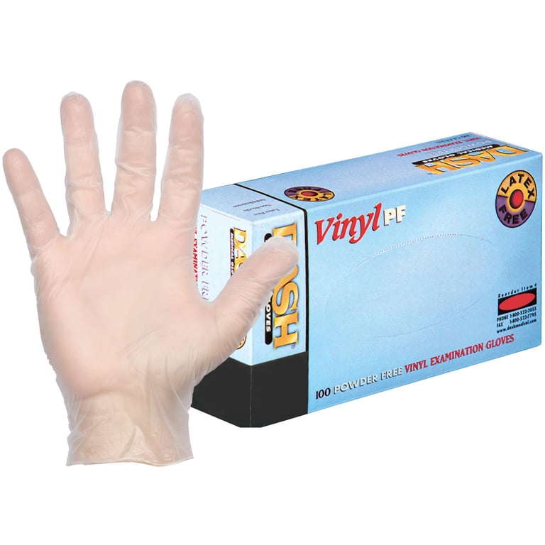 Dash Vinyl PF Vinyl glove: LARGE 100/Bx. Non-Sterile, Powder-Free, Smooth