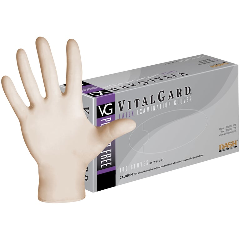 VitalGard Latex glove: X-Large 100/Bx. Powder-Free, Textured, Chlorinated, Non-Sterile