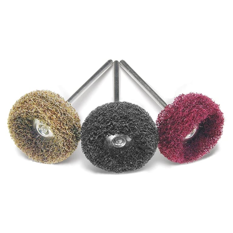 Dedeco 1" Aluminum Oxide Buff Assortment Kit. Includes: 4 each of coarse, medium, fine grit buffs