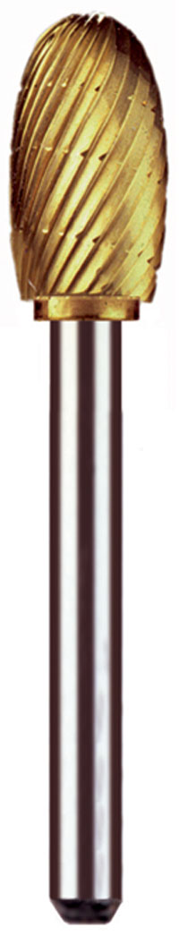 Euro Goldies D-1/2 Lathe Type, Titanium-Nitride Coated Carbide Bur, on a 1/4 Shank. Single Bur