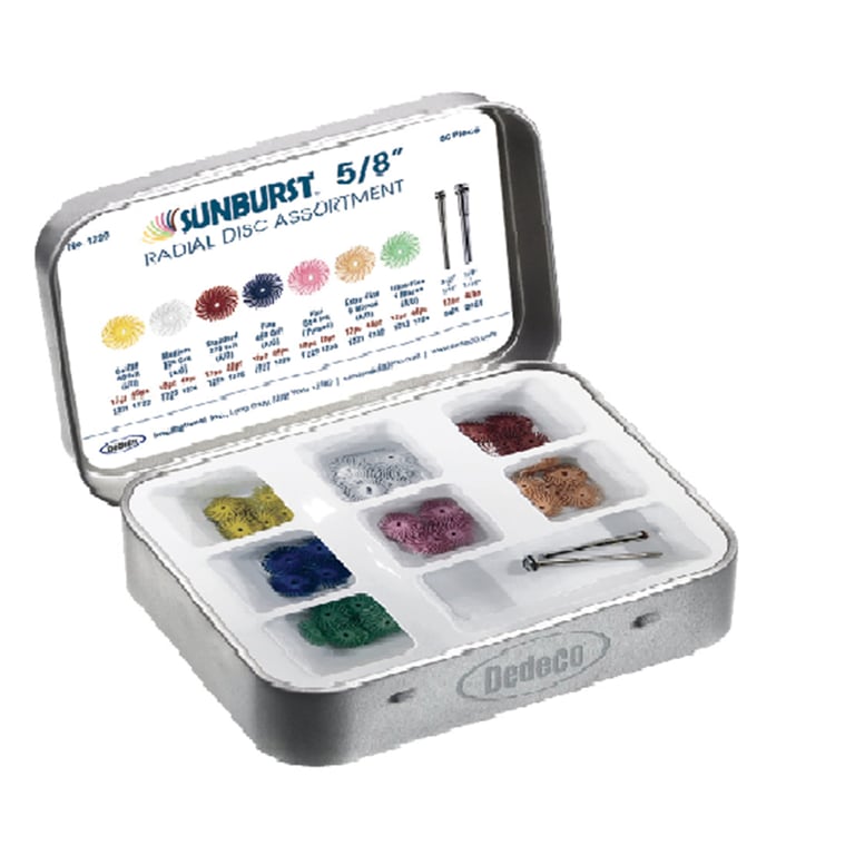 SUNBURST 5/8" TC Aluminum Oxide 86-Piece Disc Assortment Kit. Includes: 12 each of yellow 80-grit