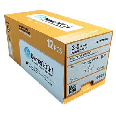 DemeBOND 3/0, 30" (75 cm) Polyester, Non-Absorbable, Green Braided Suture, 12/Box. Taper Cutting