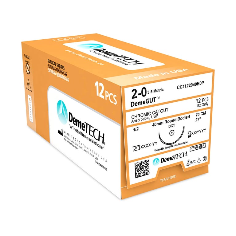 DemeGUT 2/0 Chromic Catgut Absorbable Suture, 27"